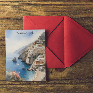 Cartão Postal Verão em Positano Itália Ilustração em Aquarela