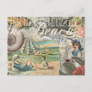 Cartão Postal verão praia vintage polvo antiguidades navegação
