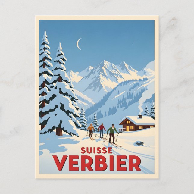 Cartão Postal Verbier, Suiça - Alpino Ski Resort (Frente)