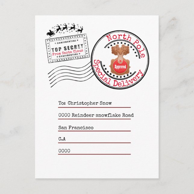 Cartão Postal Verdadeiro Polo Norte retorna entrega de Papais no (Frente)