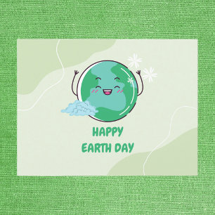 Cartão Postal Verde Alegre e Azul Turquesa Kawaii Dia da Terra