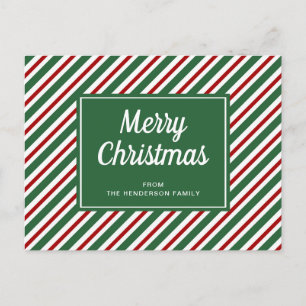 Cartão Postal Verde Clássico E Greve Vermelha Feliz Natal