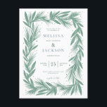 Cartão Postal Verde de Casamento da Terra Moderna de inverno<br><div class="desc">Modern Winter Wreath Frame Weding Winter Green</div>