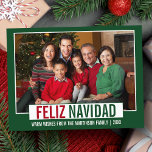 Cartão Postal Verde de Foto da Família Moderno Feliz Navidad<br><div class="desc">Cartão-postal de Natal Verde e Vermelho da Família Moderno Feliz Navidad</div>