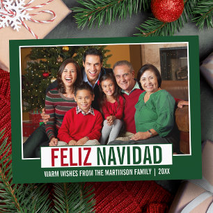 Cartão Postal Verde de Foto da Família Moderno Feliz Navidad