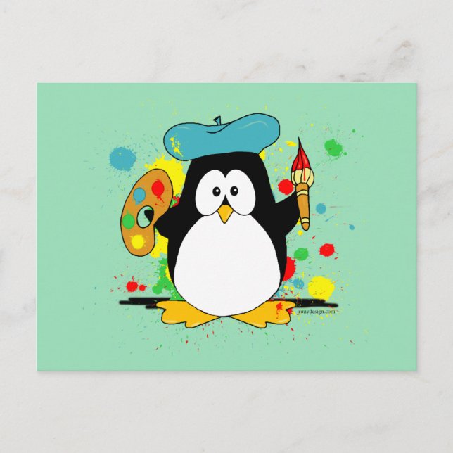 Cartão Postal Verde do Pinguim Artístico (Frente)
