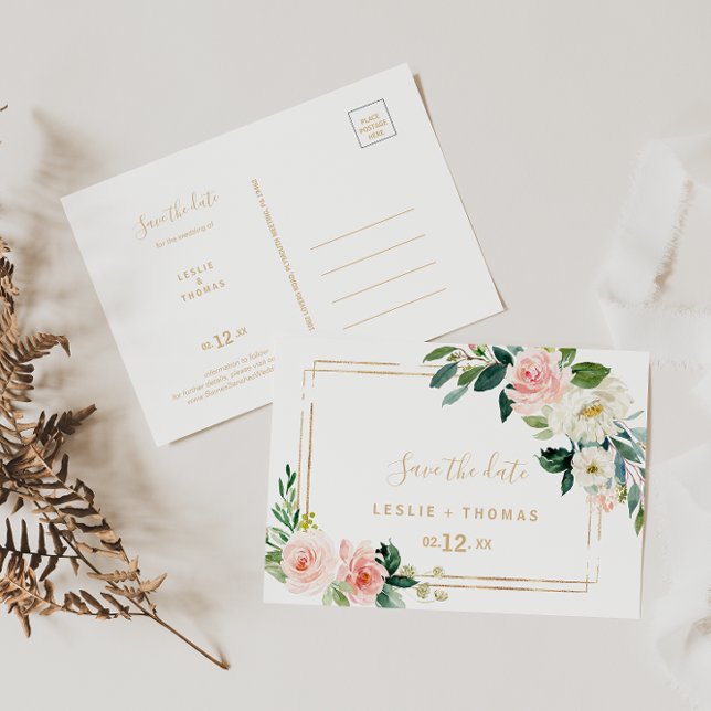 Cartão Postal Verde e Geométrico Elegante Dourado Guarde a Data (Criador carregado)