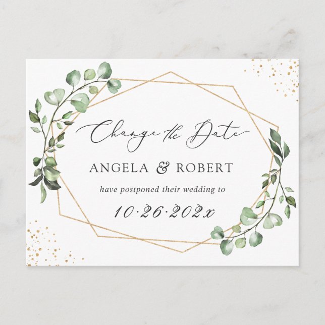 Cartão Postal Verde Eucalyptus Geométrico Alterar a Data (Frente)