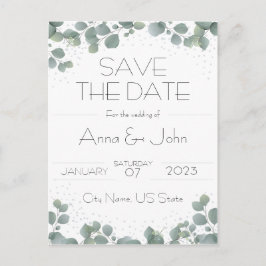 Cartão Postal Verde Eucalyptus Modern Greenery Salvar a Data