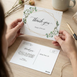 Cartão Postal Verde Eucalyptus Quadro Geométrico Dourado Obrigad