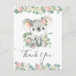 Cartão Postal Verde Floral Cor-de-Rosa Bonito Koala Obrigado