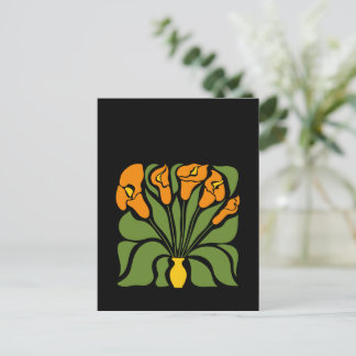 Cartão Postal Verde & Laranja Moderno Floral Abstrato