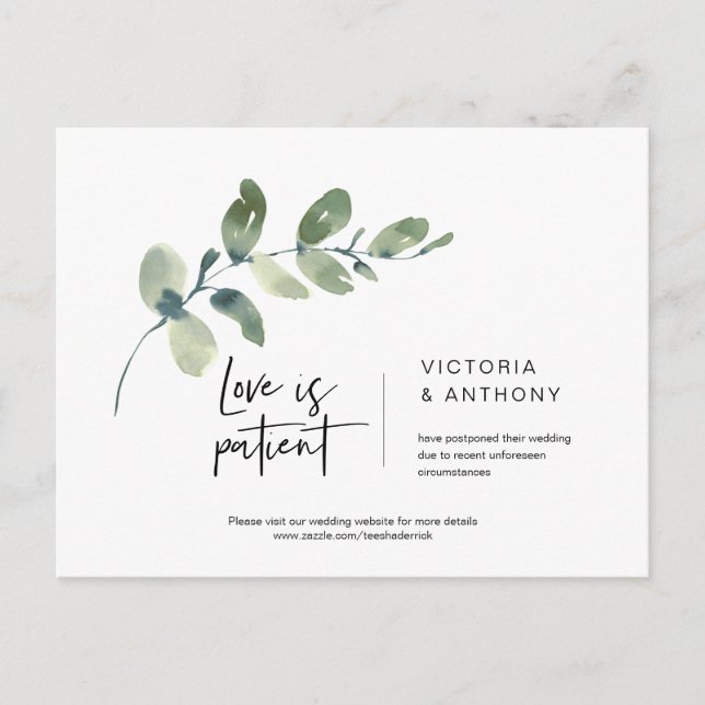 Cartão Postal Verde Minimalista, O Amor é Paciente, Casamento Ad (Frente)