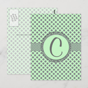 Cartão Postal Verde Mint com Bolinhas-Monograma de Cinzas