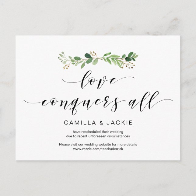 Cartão Postal Verde moderno, amor conquista tudo, adiamento (Frente)