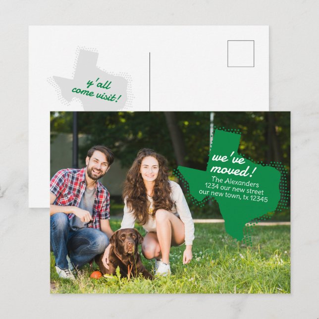 Cartão Postal Verde Nós nos Mudamos - Dotted Texas Moving (Frente/Verso)