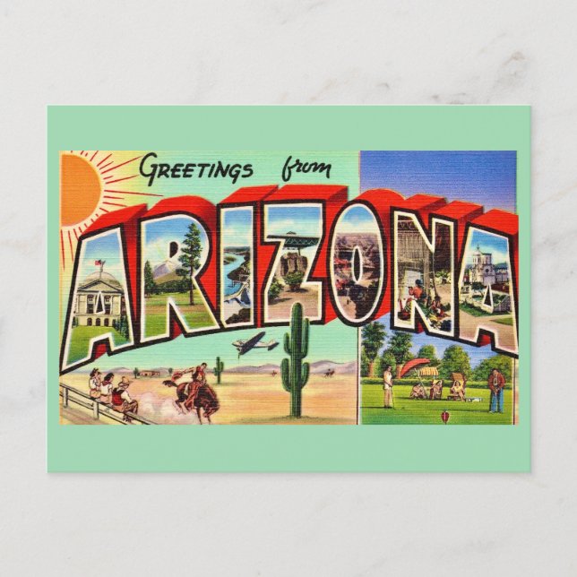 Cartão postal verde retro do Arizona (Frente)