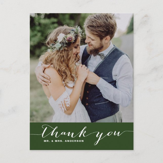 Cartão Postal Verde | Script Wedding Obrigado Cartão-Postal Vert (Frente)