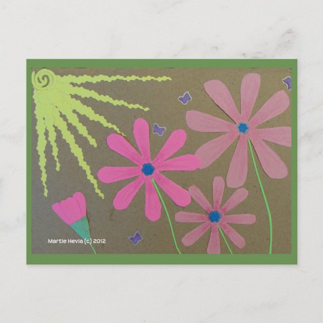 Cartão Postal Verde Sol e Flores | Cartão-postal Blue Beach™ (Frente)