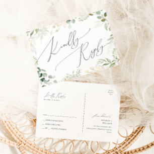 Cartão Postal Verde Whimsical e RSVP de Casamento Dourado