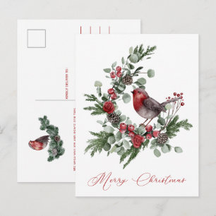 Cartão Postal Verdes de Natal, Pine Cones, Cinza Vermelha