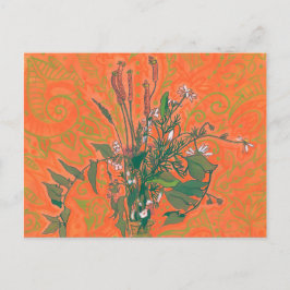Cartão Postal Verdes e Laranja Verões Flores Florais