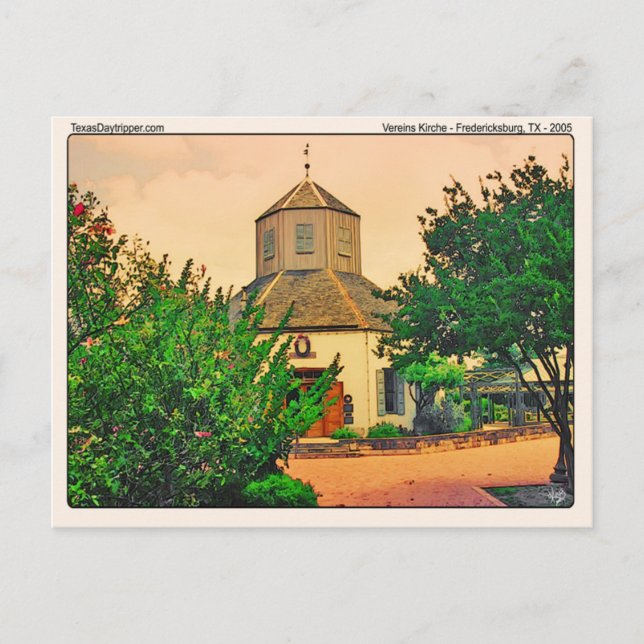 Cartão Postal Vereins Kirche (1), Fredericksburg, TX (Frente)