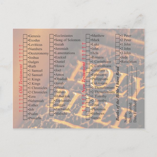 Cartão Postal Verificar Lista para Bíblia de Leitura (Frente)