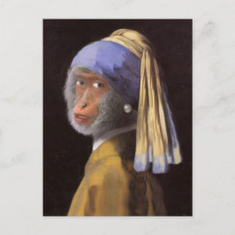 Cartão Postal Vermeer Brinco de Pérola Macaco Chimpanzé
