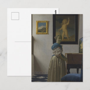 Cartão Postal Vermeer-Lady de Pé em uma Virginal Retro Belas Art