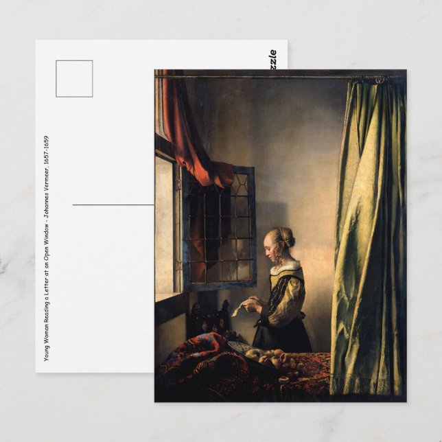 Cartão Postal Vermeer - Menina Lendo uma Carta numa Janela Abert (Frente/Verso)