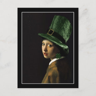 Cartão Postal Vermeer Pearl Comendo Dia de São Patrício De Vestu