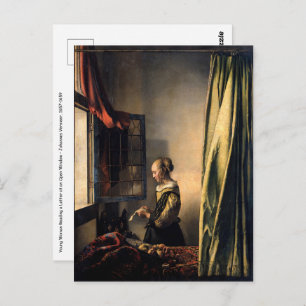Cartão Postal Vermeer - Rapariga lendo uma carta em uma janela a