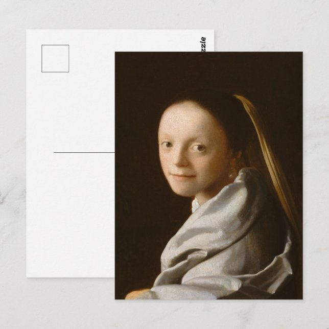 Cartão Postal Vermeer - Retrato de uma Jovem Mulher de Bela Arte (Frente/Verso)