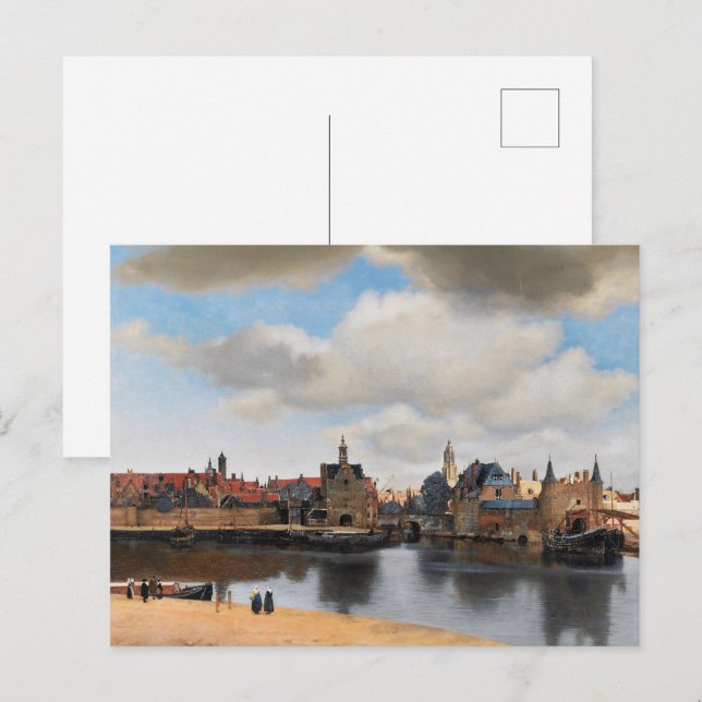 Cartão Postal Vermeer - Vista do Delft | Pintura de paisagem dig (Frente/Verso)