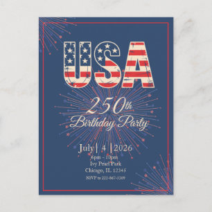 Cartão Postal Vermelho Branco Azul EUA 250º aniversário 4 de jul