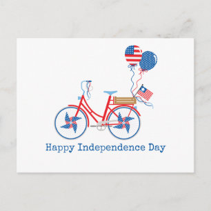 Cartão Postal Vermelho Branco e Azul Bicicleta Caprichosa de 4 d