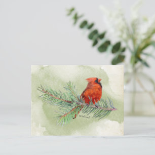 Cartão Postal Vermelho Cardinho Linda Aquarela Russa