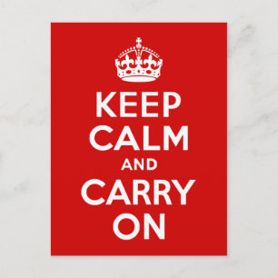 Cartão Postal Vermelho Clássico e Branco Manter Calmo e Continu