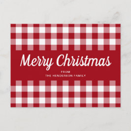 Cartão Postal Vermelho Clássico Gingham Feliz Natal