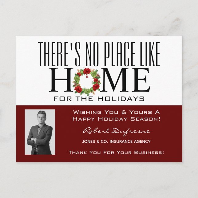 Cartão postal vermelho com coroa de natal (Frente)