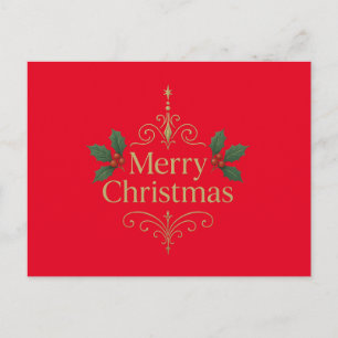 Cartão Postal Vermelho - Design Natal Ouro