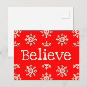 Cartão Postal Vermelho Floco de Neve Branco Acredite Natal