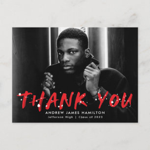 Cartão Postal Vermelho   Foto do moderno Paint Splatter Obrigado