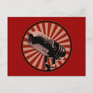 Cartão Postal Vermelho Gráfico de Microfone Retro