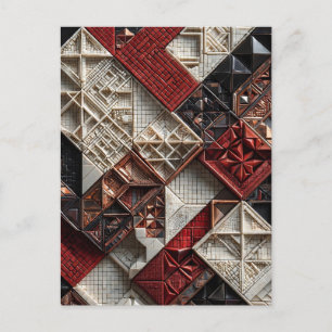 Cartão Postal Vermelho Preto Marfim Micro Mosaico 3D Geométrico