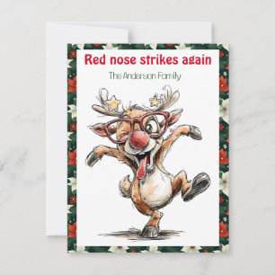 Cartão postal vermelho retrô de Natal com renas fo