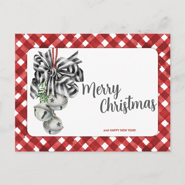 Cartão Postal Vermelho Rústico Gingham Noël Simples (Frente)