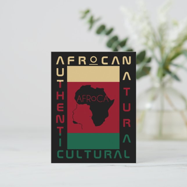 Cartão Postal vermelho verde preto AFRoCA Afro África Patrimônio (Em pé/Frente)