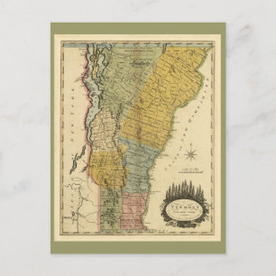 Cartão Postal Vermont, da pesquisa real - Mapa do Vintage 1814
